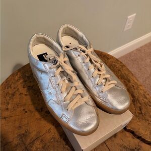 Golden Goose Silver Sneakers with Brown Soles